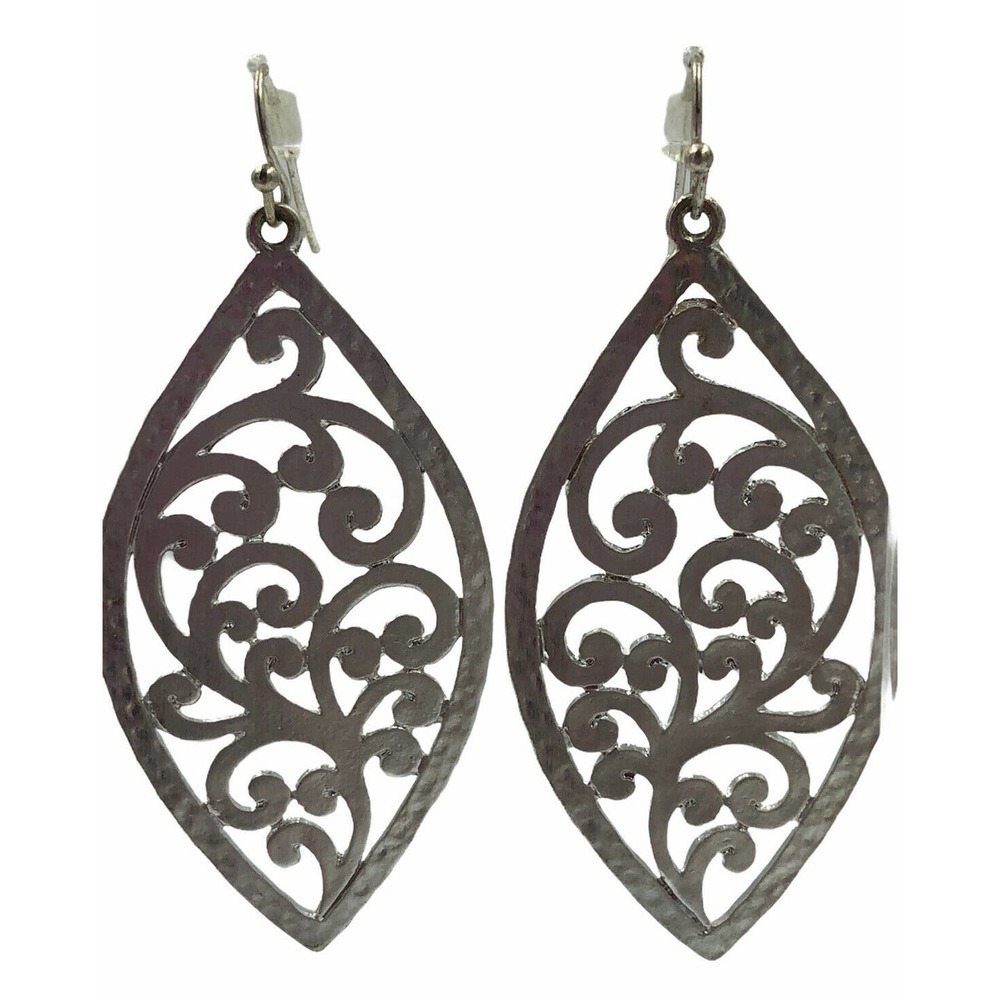 Large Silver Tone Swirl Teardrop Dangle Earrings